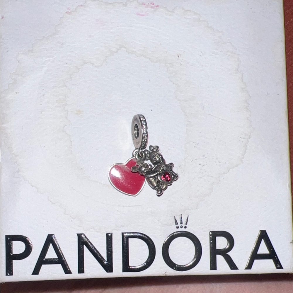 Pandora Silver Bear Charm with Red Heart Accent